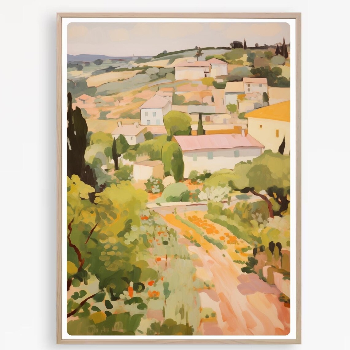 Pastel South Of France Provence Village Hillside Painting Poster