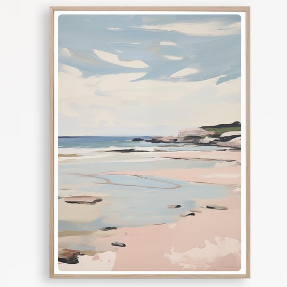 Pastel Beach Seascape Painting Soft Coastal Landscape Poster