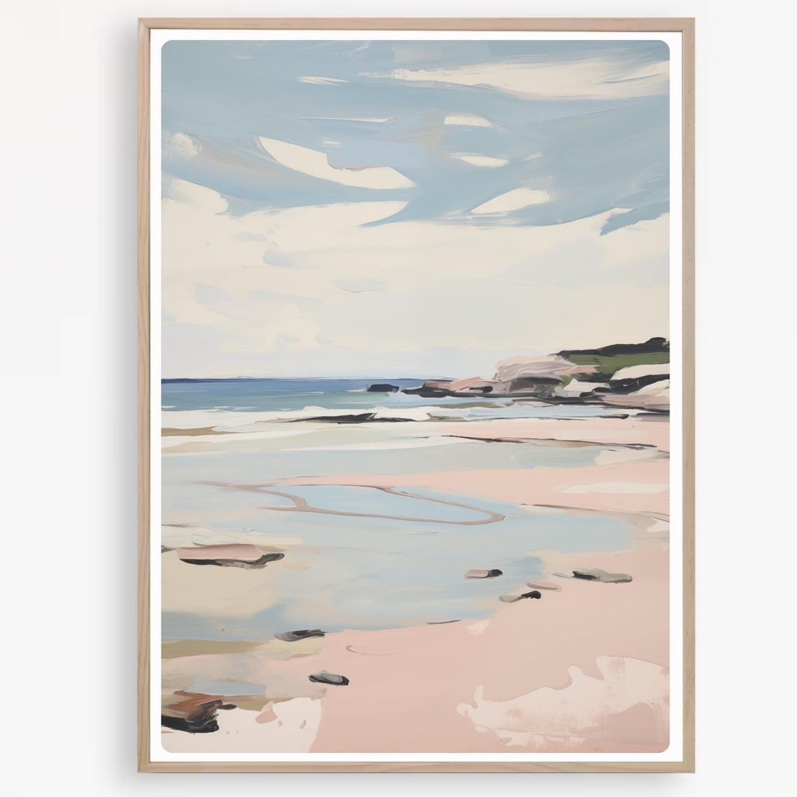 Pastel Beach Seascape Painting Soft Coastal Landscape Poster