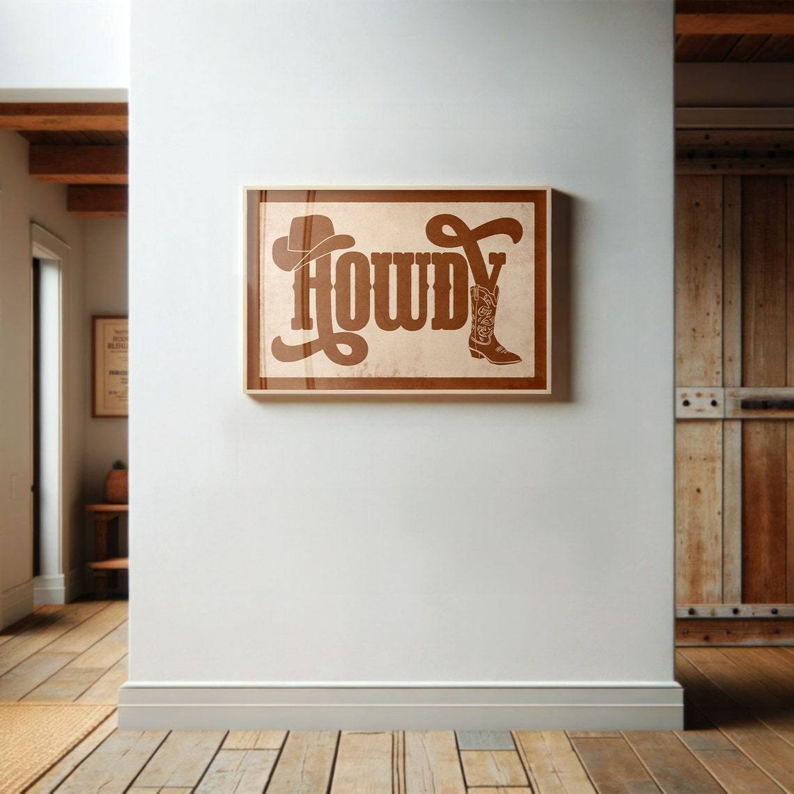 Distressed Brown Howdy Cowboy Hat and Boot Western Decor Poster - Image 2