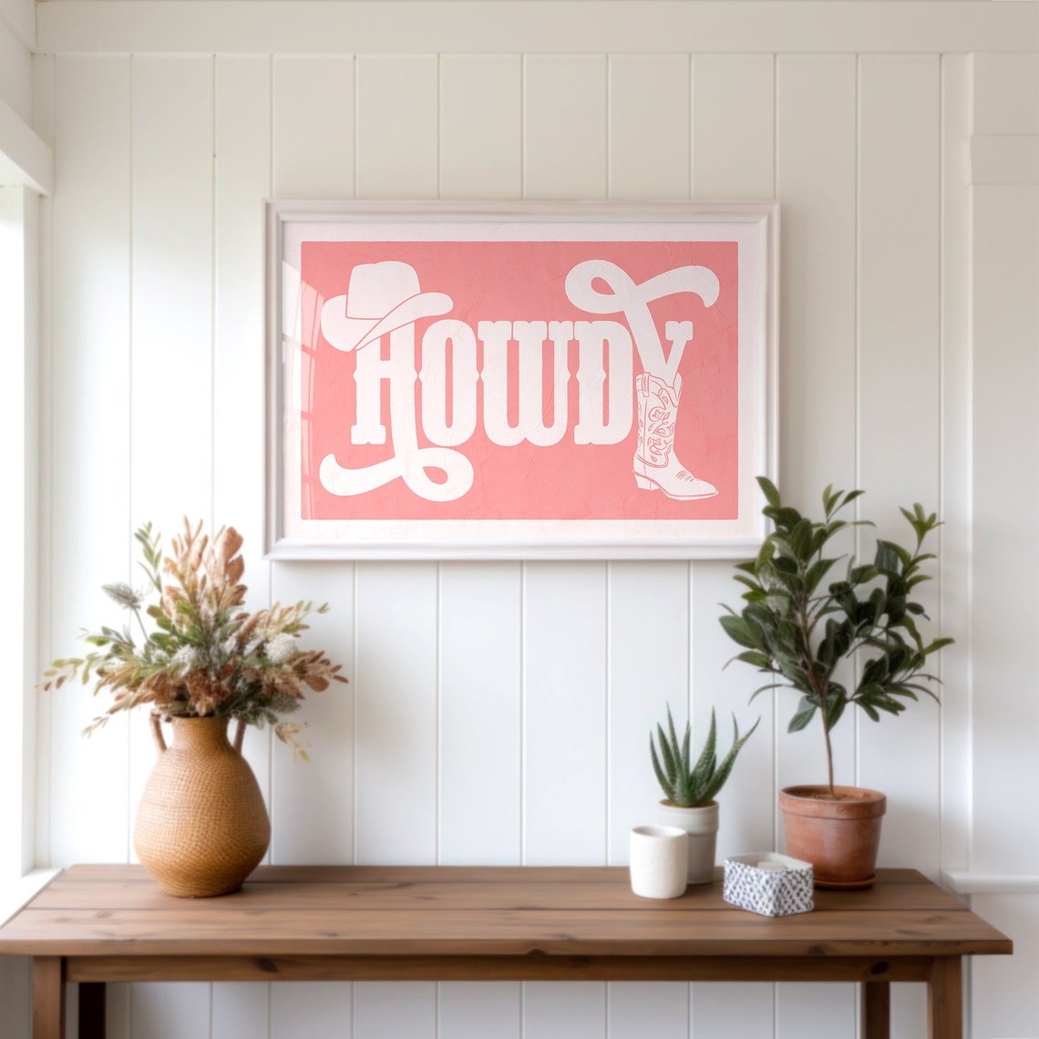 Pink Howdy Cowboy Hat and Boot Retro Western Girly Style Poster - Image 2
