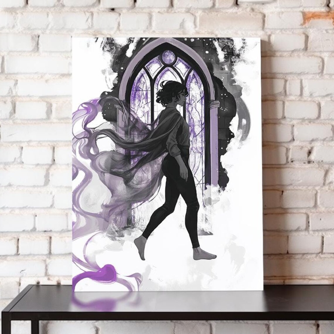 Dark Haired Girl With Purple Smoke Gothic Window Watercolor Art Poster
