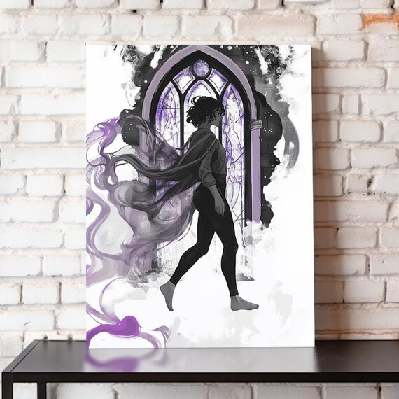 Dark Haired Girl With Purple Smoke Gothic Window Watercolor Art Poster
