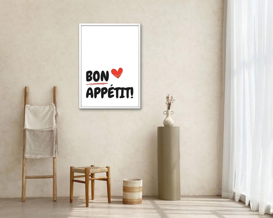 Bon Appetit Quote Brush Lettering Heart Red Accent Kitchen Poster - Image 2