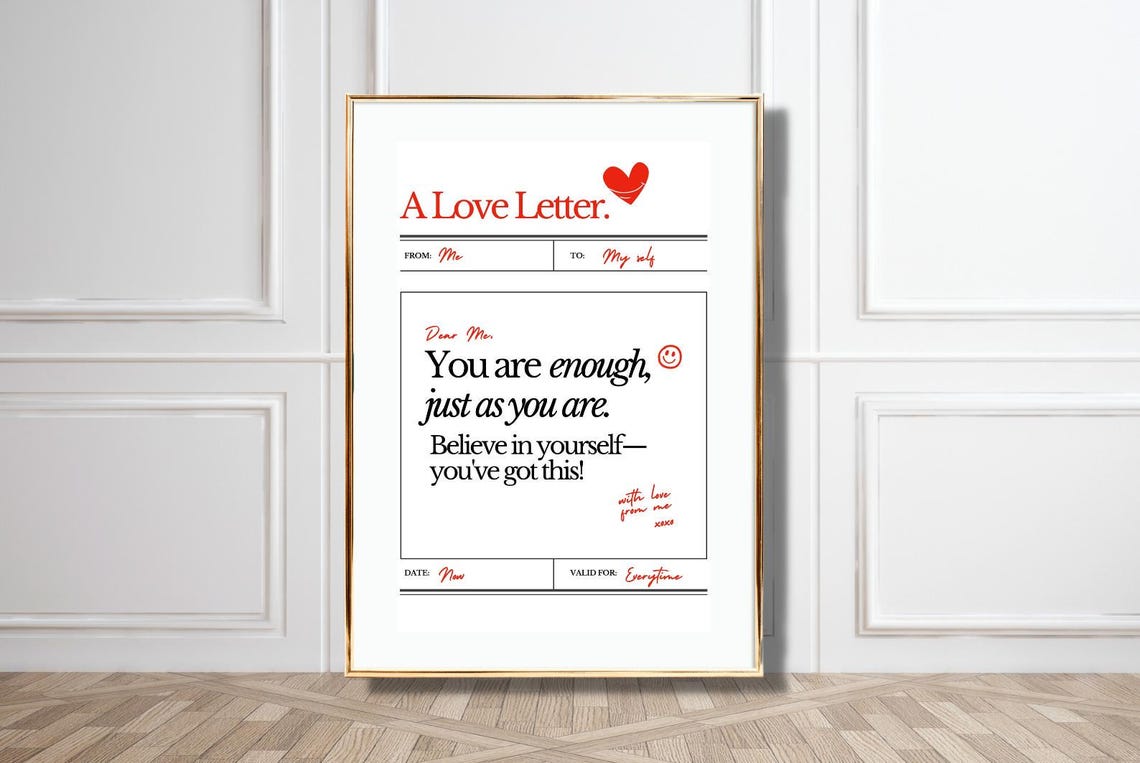 A Love Letter To Myself You Are Enough Affirmation Red Heart Poster