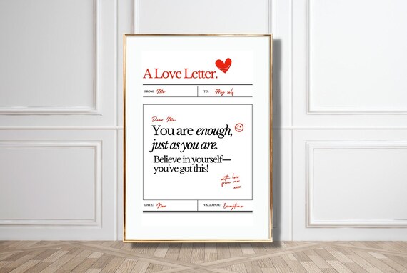 A Love Letter To Myself You Are Enough Affirmation Red Heart Poster