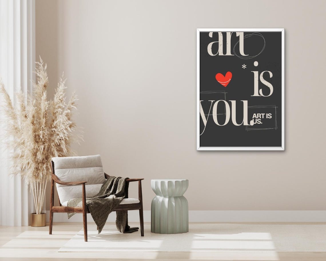 Art Is You Black Cream Red Heart Modern Gallery Statement Poster - Image 3