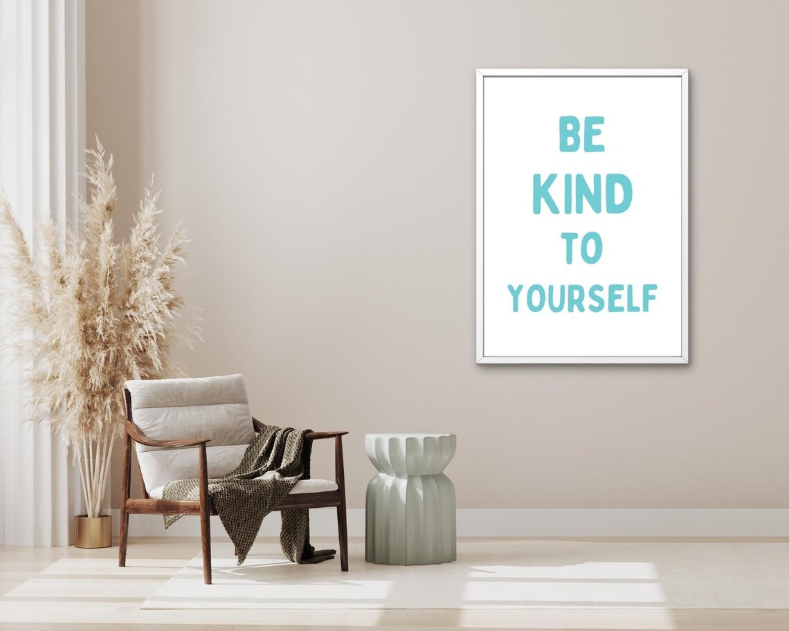 Be Kind To Yourself Turquoise Retro Typography Quote Uplifting Minimalist Poster - Image 3