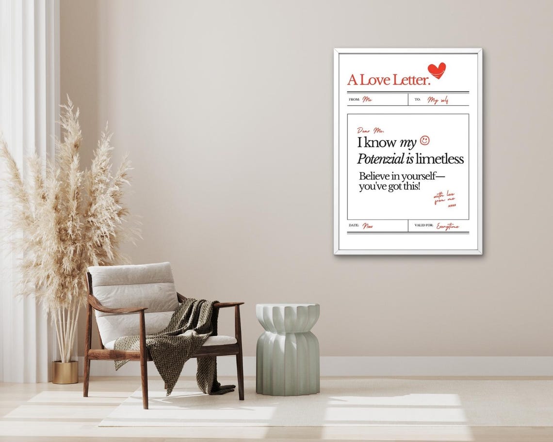 A Love Letter To Myself Affirmation Style Self Love Red Heart Poster - Image 3