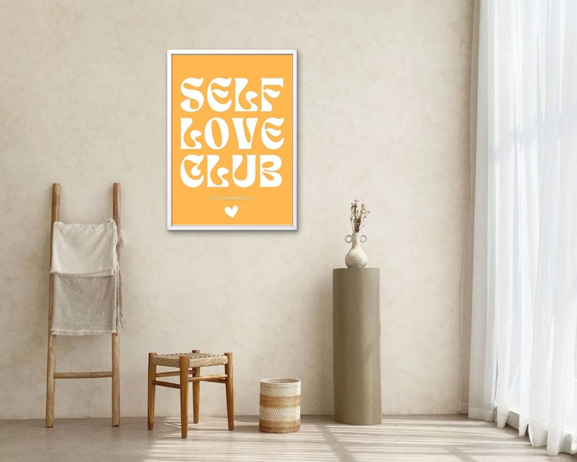 Self Love Club Orange White Retro Typography Affirmation Poster - Image 2