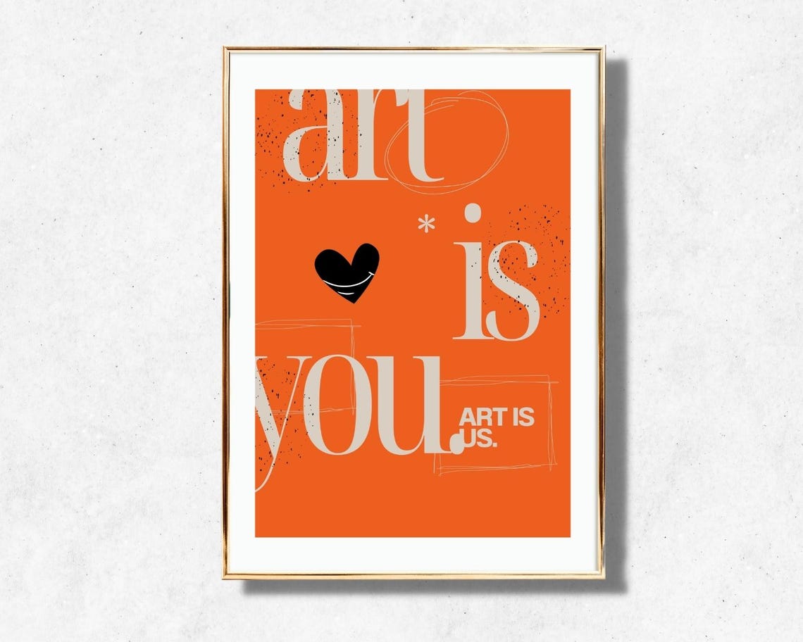 Art Is You Bold Orange Cream Heart Modern Gallery Statement Poster - Image 4