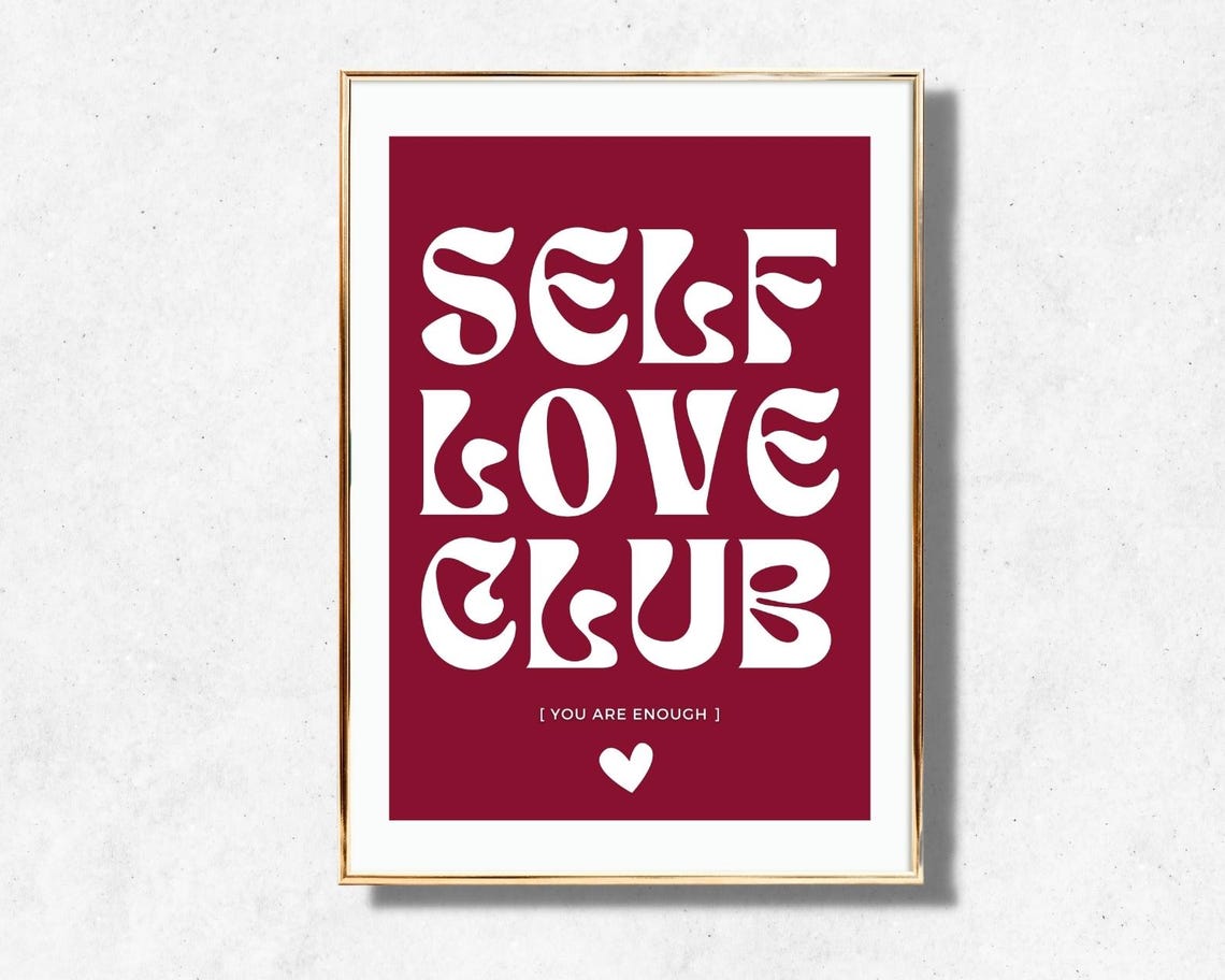 Self Love Club Burgundy White Retro Typography Affirmation Poster - Image 4