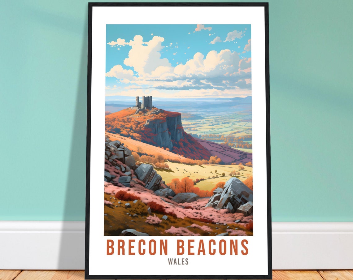 Brecon Beacons Wales Mountain Castle Autumn Landscape Poster
