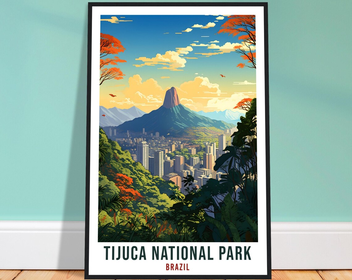 Tijuca National Park Brazil Lush Forest Mountain Peak City View Poster