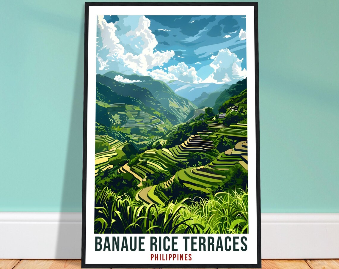 Banaue Rice Terraces Philippines Lush Green Valley Travel Poster