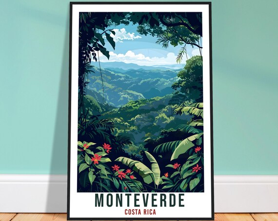 Monteverde Costa Rica Cloud Forest Valley Vintage Travel Poster