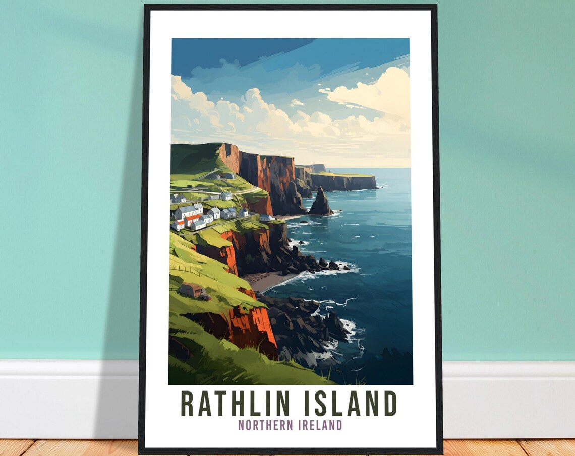 Rathlin Island Travel Poster, Northern Ireland Coast