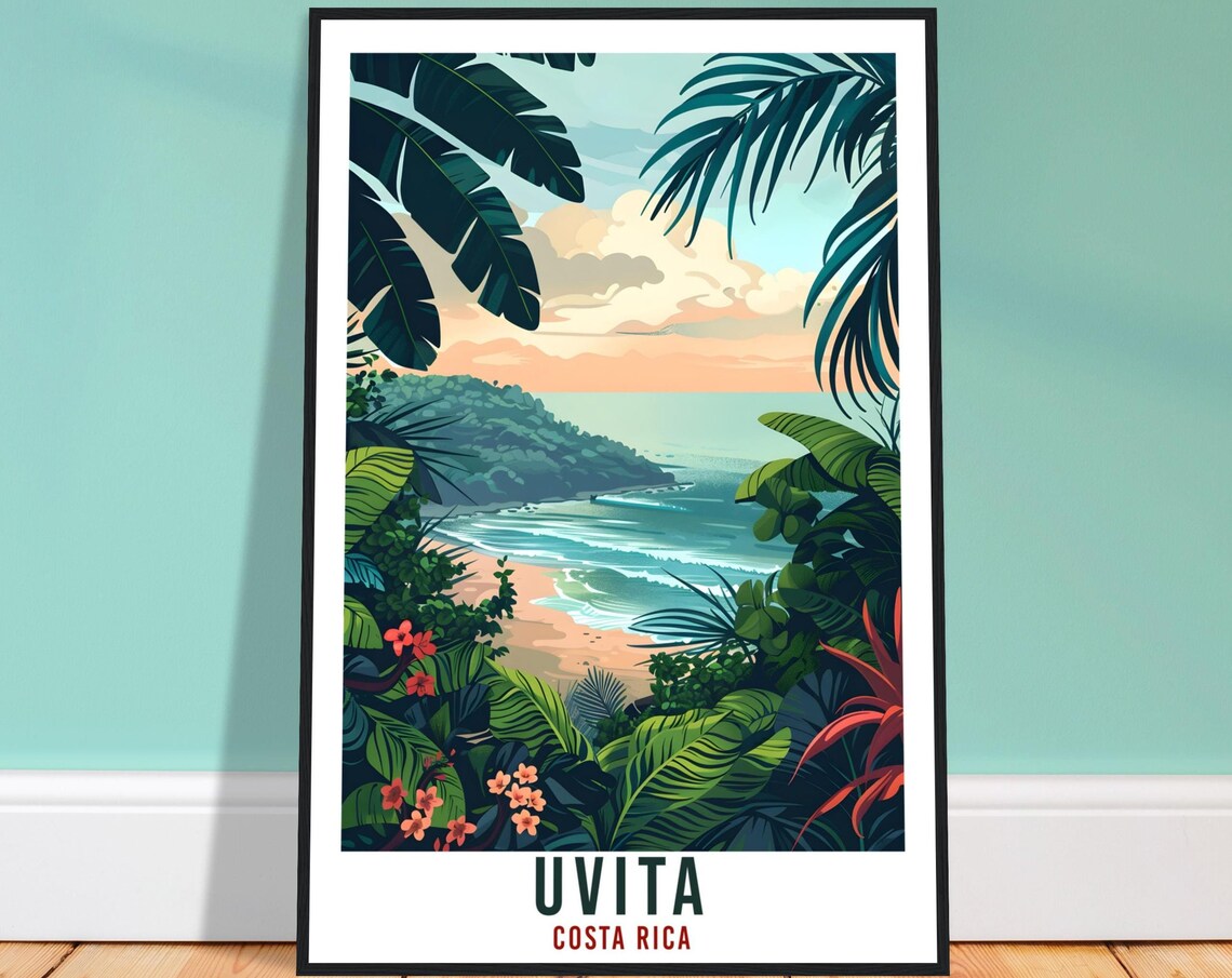 Uvita Costa Rica Tropical Jungle Beach Vintage Travel Poster Decor