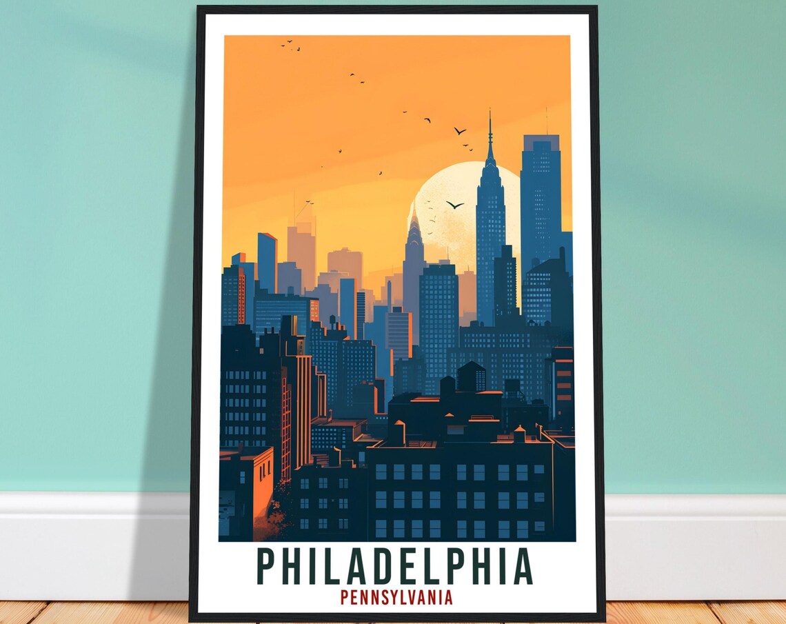 Philadelphia Pennsylvania Skyline Sunrise Spires Birds Poster