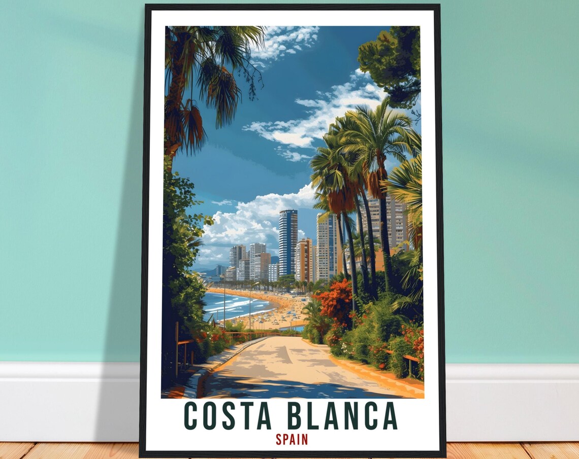 Costa Blanca Spain Palm Beach Promenade Resort Travel Poster