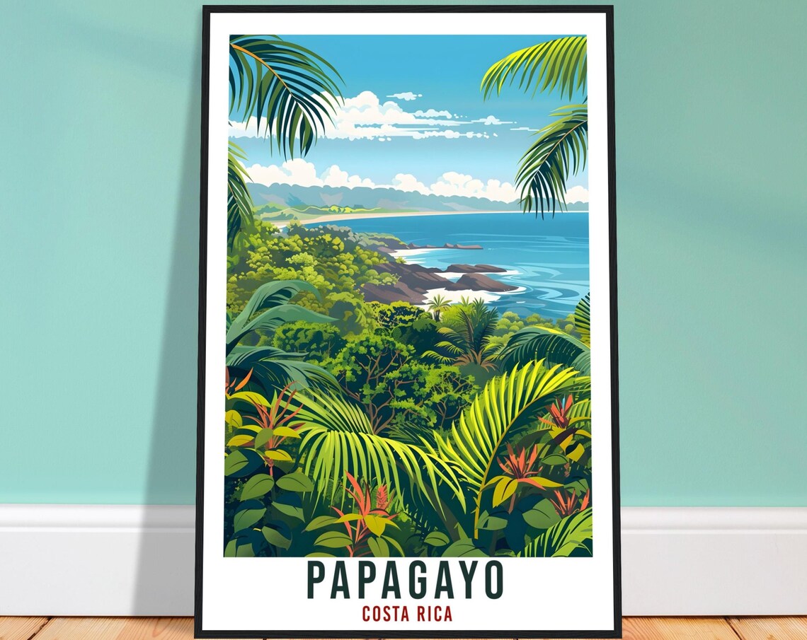 Papagayo Tropical Jungle Coast Palm Fronds Costa Rica Travel Poster
