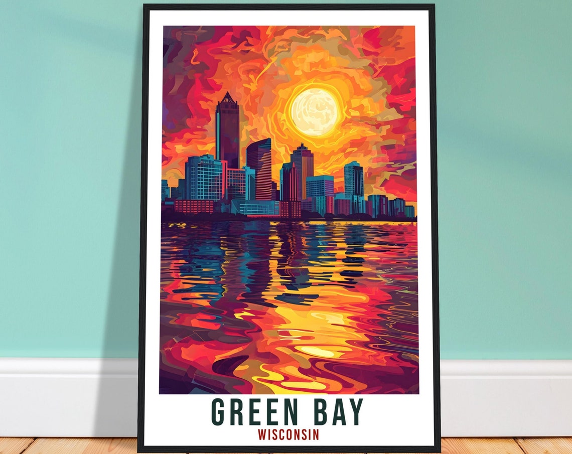 Green Bay Travel Print Wisconsin Home Decoration Usa City Wall Art Gift Wall Hanging Art Lover Wisconsin Artwork Green Bay Travel Poster