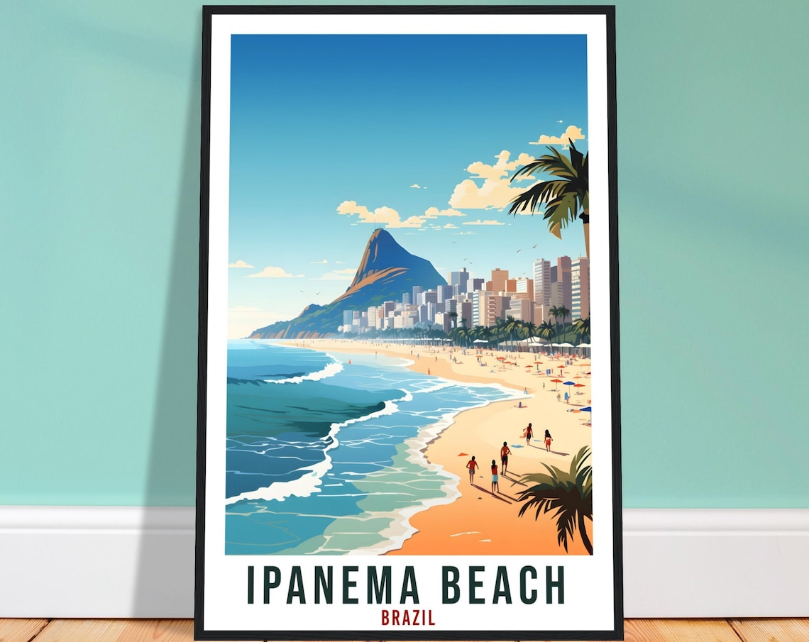 Ipanema Beach Travel Poster, Brazil Wall Art