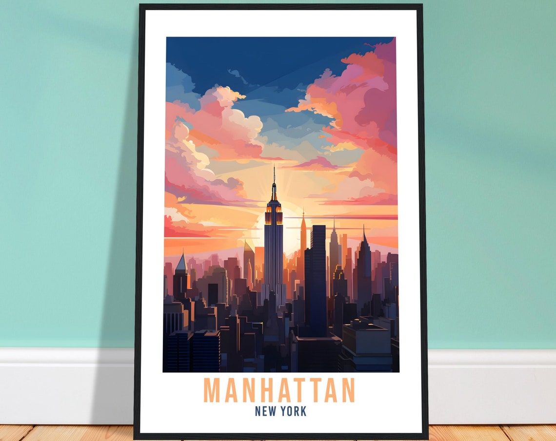 Manhattan New York Empire State Building Sunset Skyline Poster