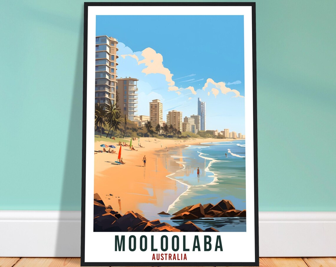 Mooloolaba Australia Beach Surfers Beachfront City Travel Poster