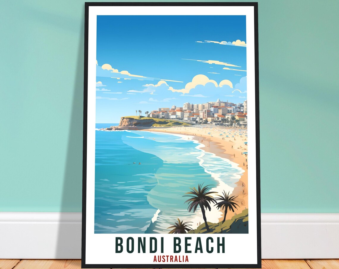 Bondi Beach Australia Surf Beach Palm Trees Coastal Travel Poster