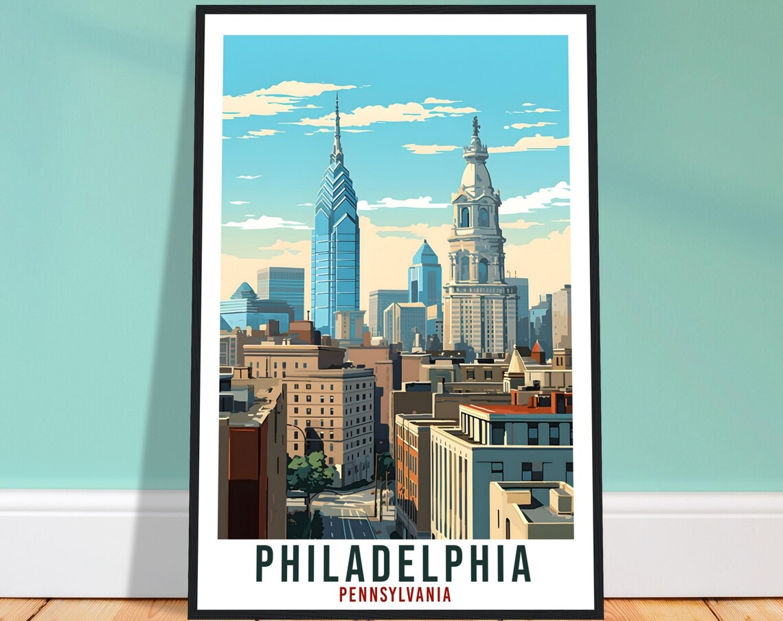 Philadelphia Travel Poster Pennsylvania Home Decor Usa Wall Art Gift Wall Hanging Art Lover Pennsylvania Artwork Philadelphia Travel Print