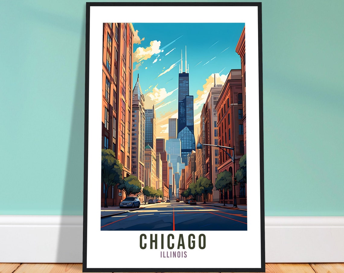 Chicago Travel Print Wall Art Chicago Illinois Wall Art Chicago Travel Poster Usa Home Decor Chicago Art Lovers Gift Chicago City Travel Art