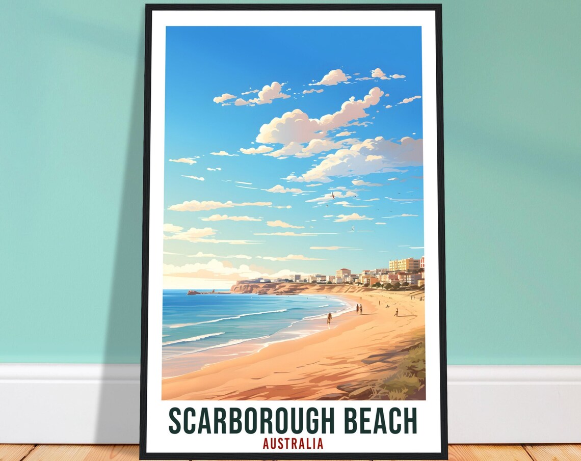 Scarborough Beach Australia Seaside Illustration Travel Poster