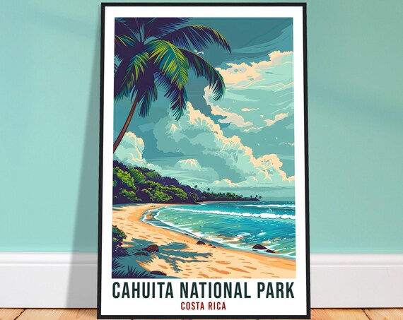 Cahuita National Park Costa Rica Palm Beach Waves Travel Poster