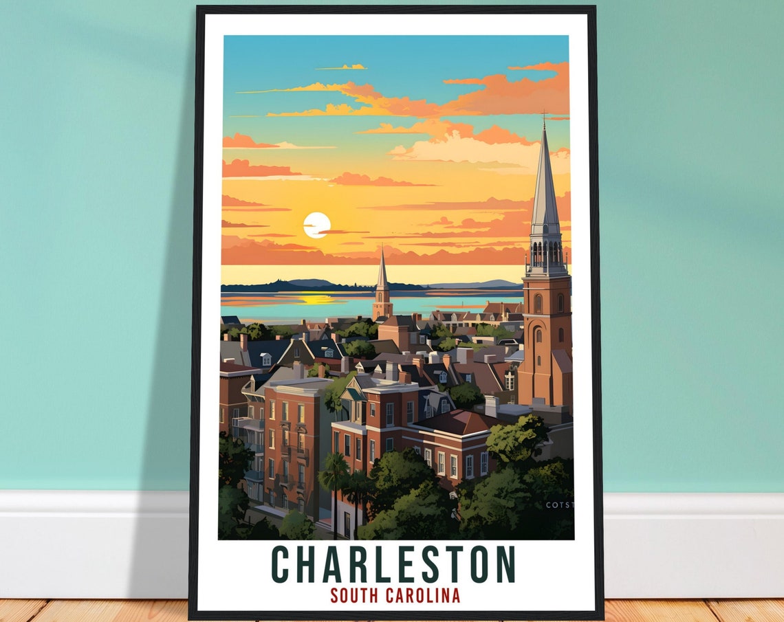 Charleston Travel Print South Carolina Home Decor Usa City Wall Art Wall Hanging Art Lover South Carolina Artwork Charleston Travel Poster