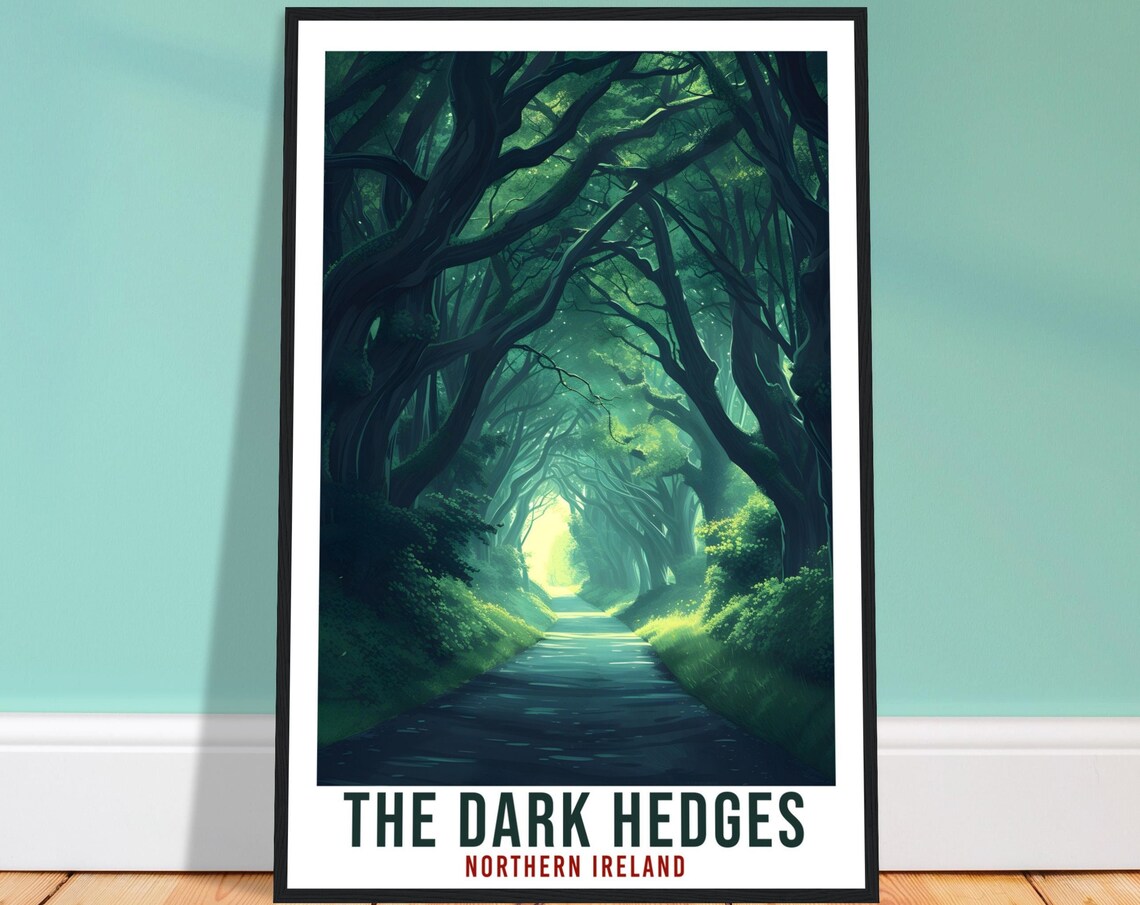 The Dark Hedges Northern Ireland Tree Tunnel Vintage Travel Poster