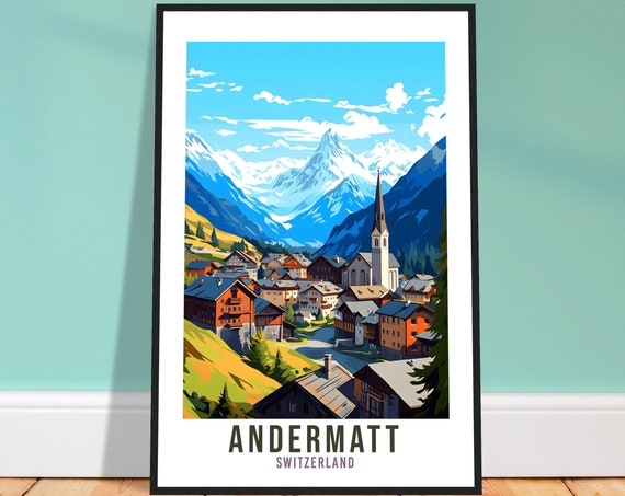 Andermatt Travel Print Wall Art Andermatt Skiing Switzerland Gift Holiday Andermatt Art Print Andermatt Travel Poster Swiss Landscape