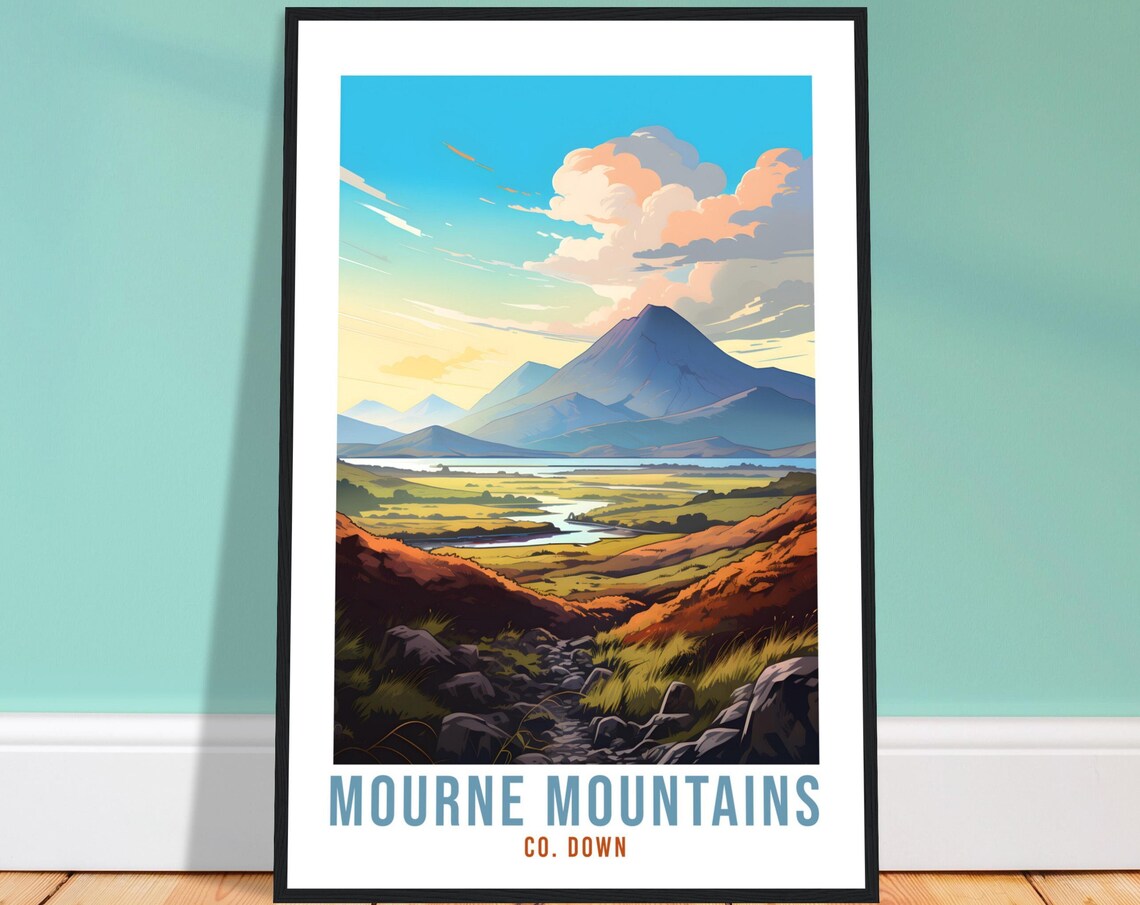 Mourne Mountains County Down Northern Ireland Vintage Travel Poster