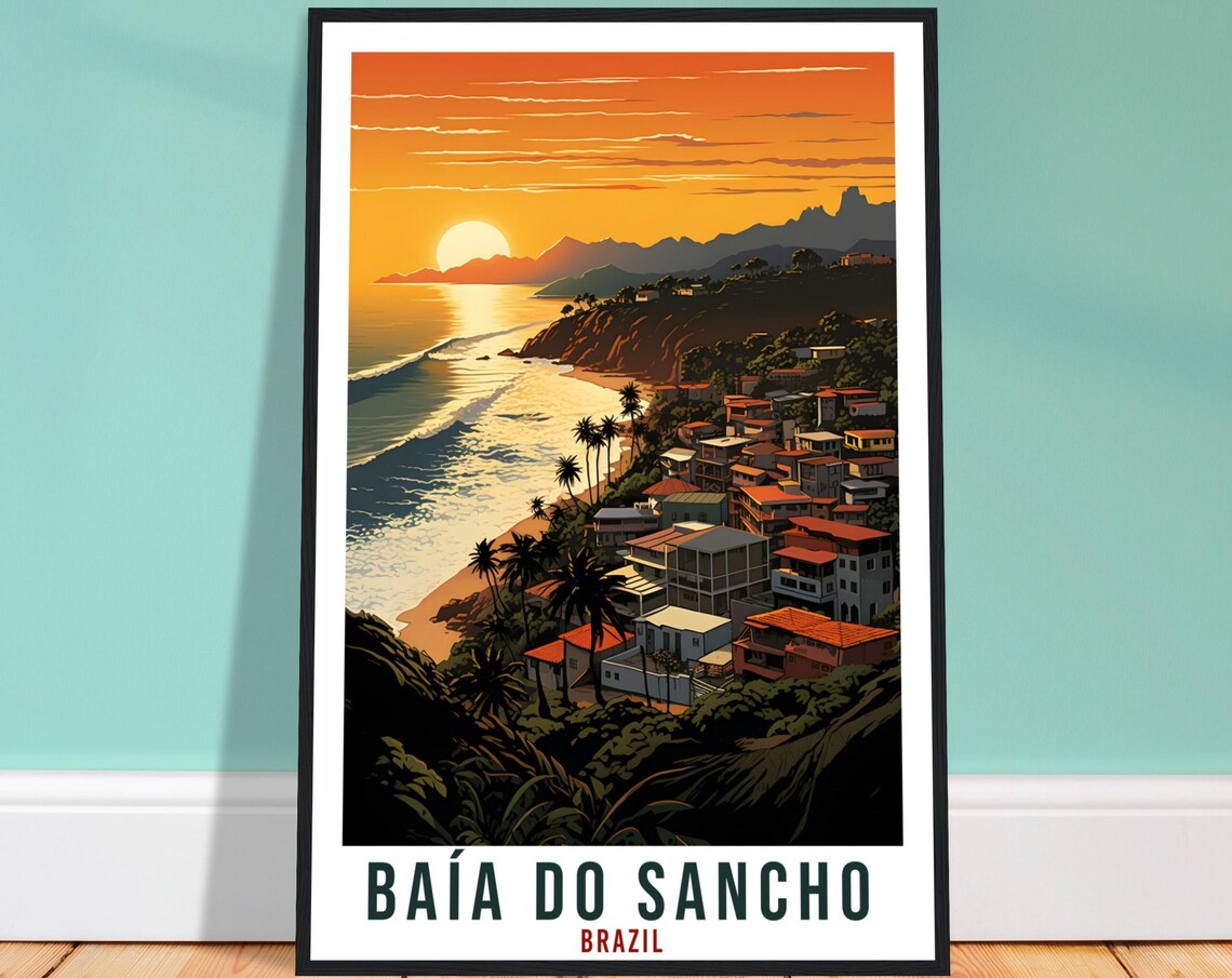 Baia do Sancho Brazil Golden Sunset Beach Cliffs Coastline Poster