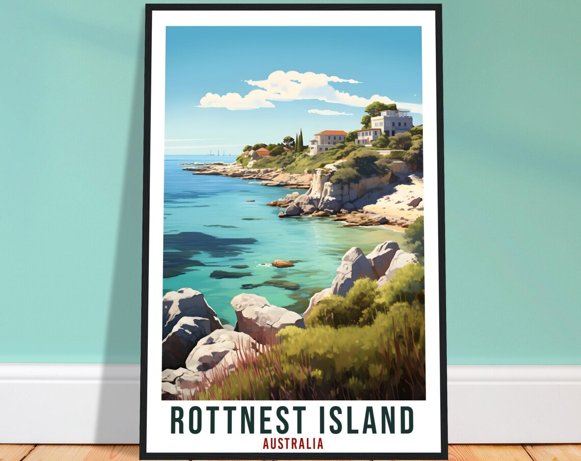 Rottnest Island Australia Turquoise Cove Cliffs Vintage Travel Poster