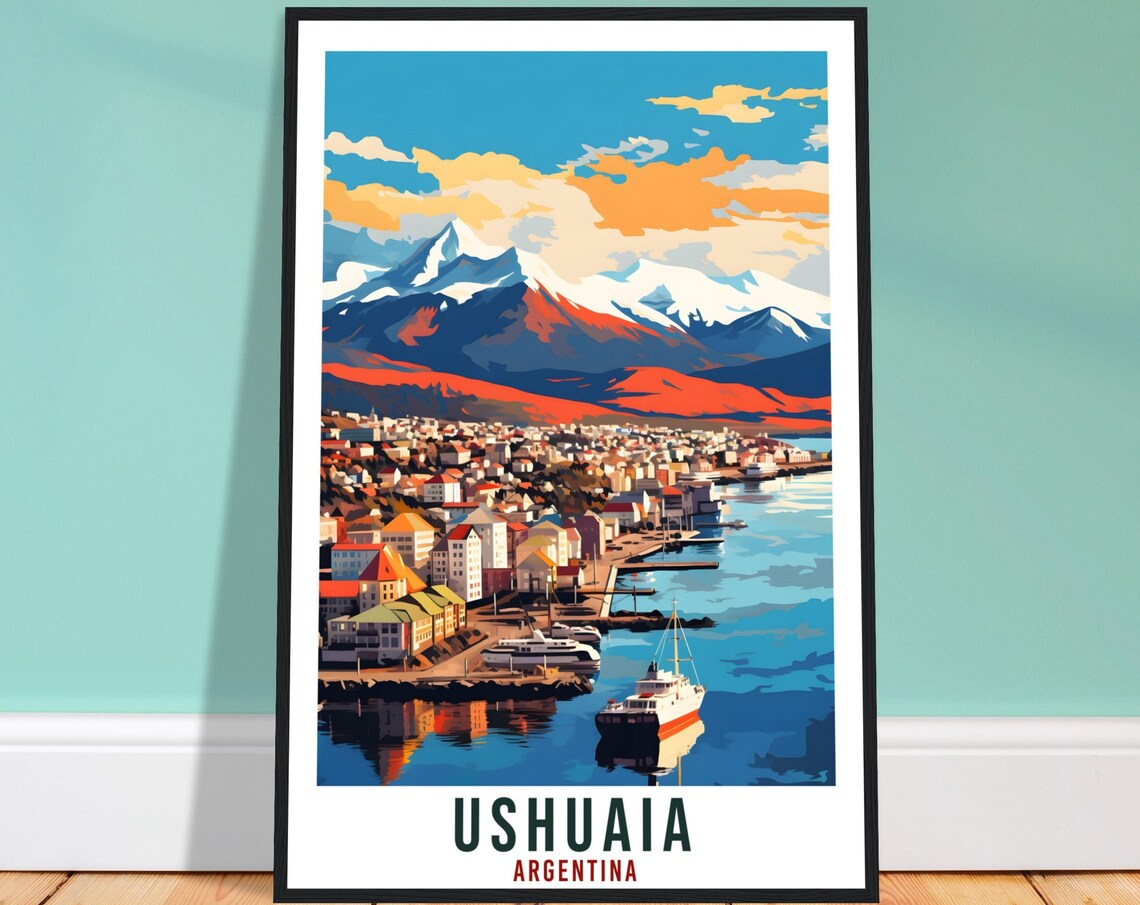 Ushuaia Travel Poster, Argentina City Landscape
