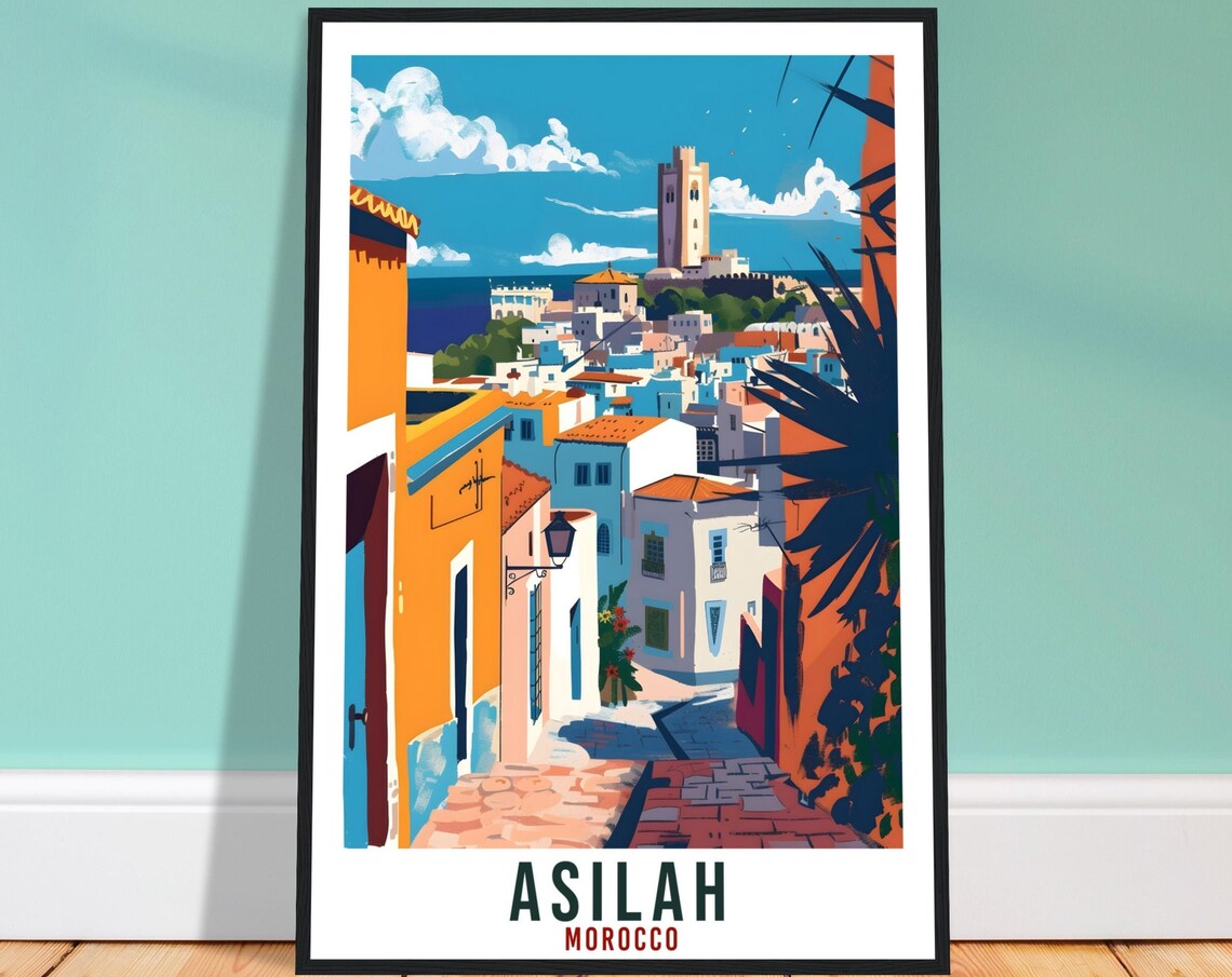 Asilah Morocco Colorful Alley Old Tower Seaside Town Travel Poster