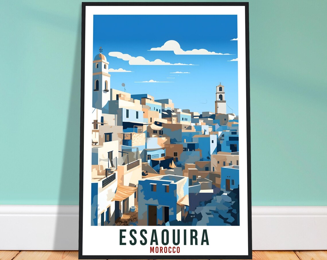 Essaouira Morocco Whitewashed Medina Blue City Towers Travel Poster