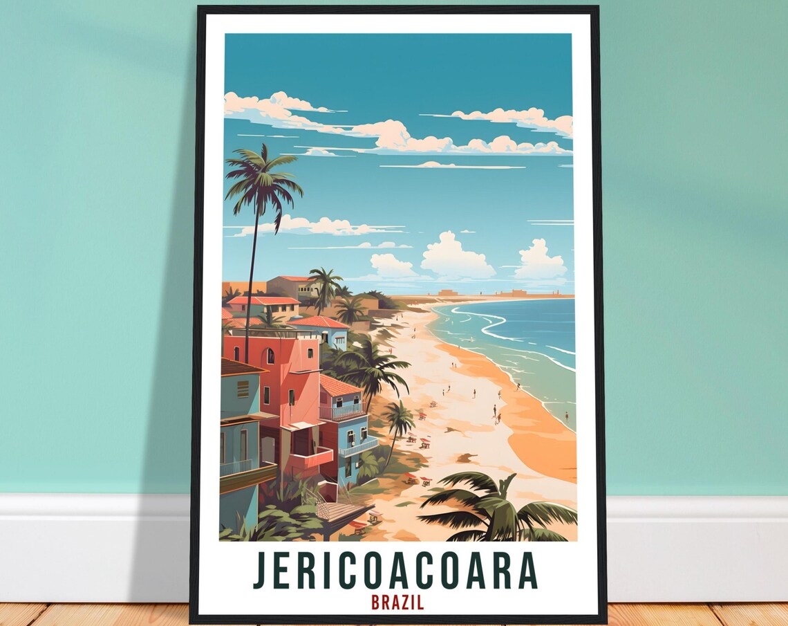 Jericoacoara Brazil Sunny Beach Town Palms Ocean Coastline Poster