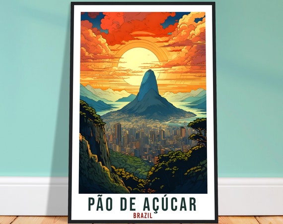 Pao de Acucar Brazil Sugarloaf Mountain Sunset Cityscape Poster
