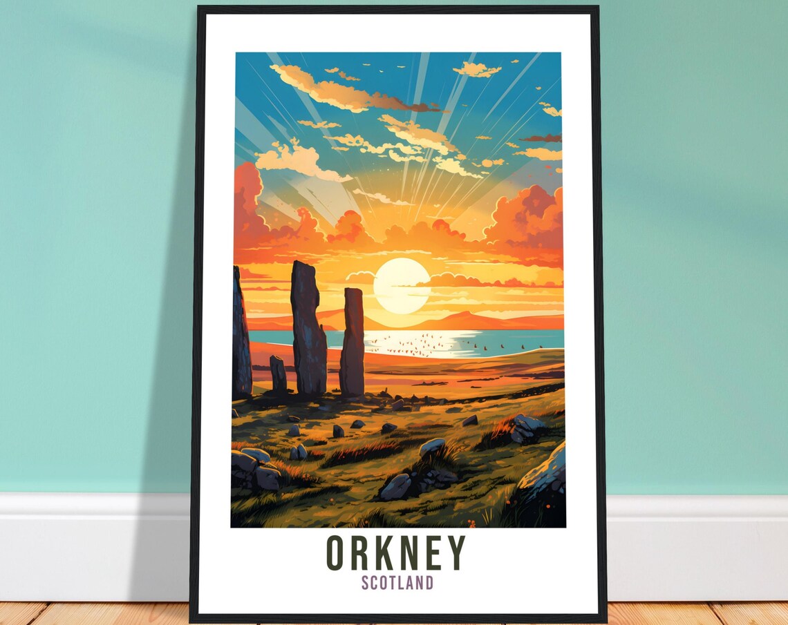 Orkney Island Sunset Travel Poster, Scotland
