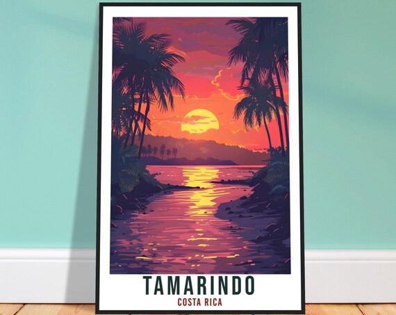 Tamarindo Costa Rica Ocean Sunset Palm Vintage Travel Poster Decor