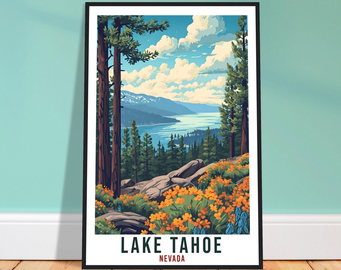 Lake Tahoe Travel Print Nevada Home Decoration Usa City Wall Art Gift Wall Hanging Art Lover Nevada Artwork Lake Tahoe Travel Poster