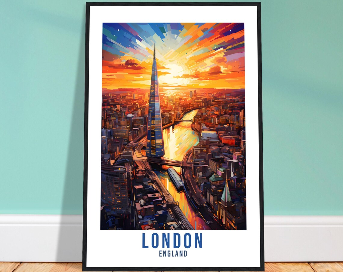 London Travel Poster, River Thames Cityscape