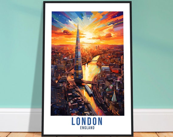 London Travel Poster, River Thames Cityscape
